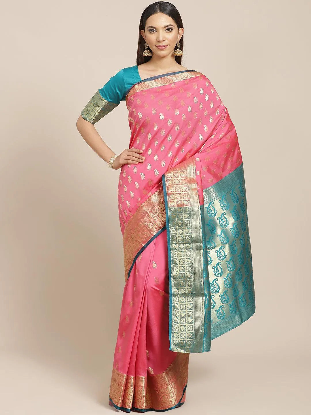 Pink Woven Design Brocade Saree - Jashvi