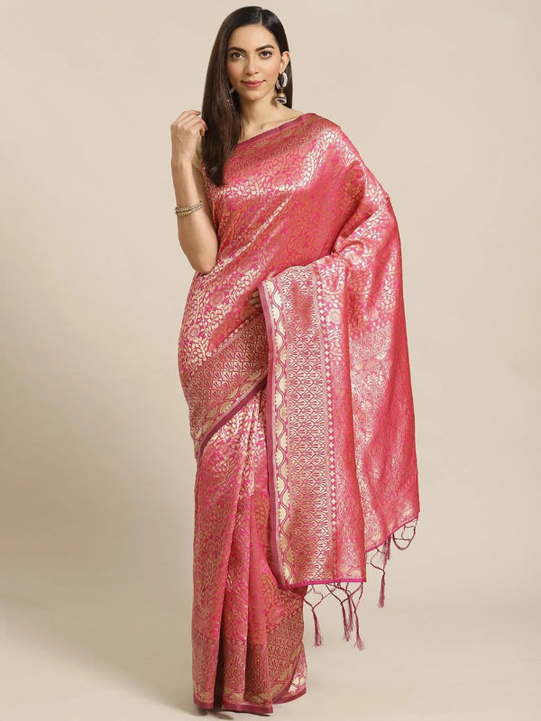 Pink Woven Design Brocade Saree - Jashvi