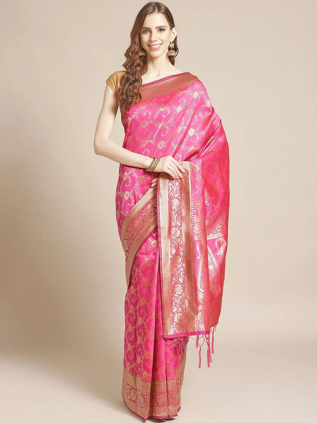 Pink Woven Design Brocade Saree - Jashvi