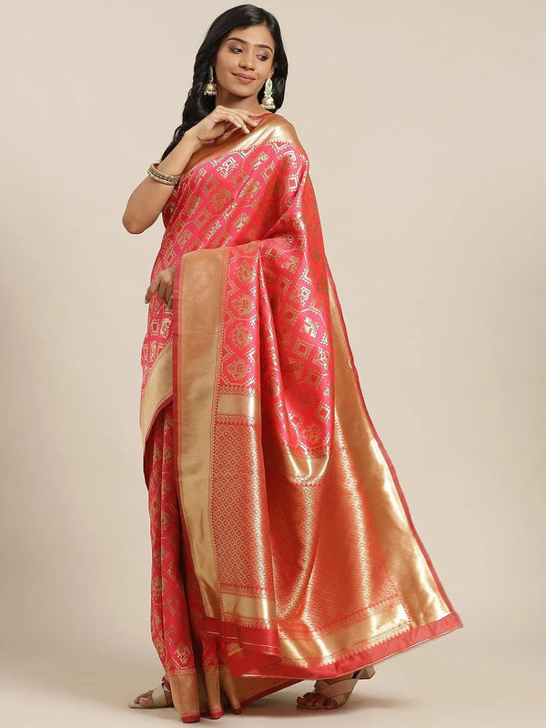 Pink Woven Design Brocade Saree - Jashvi