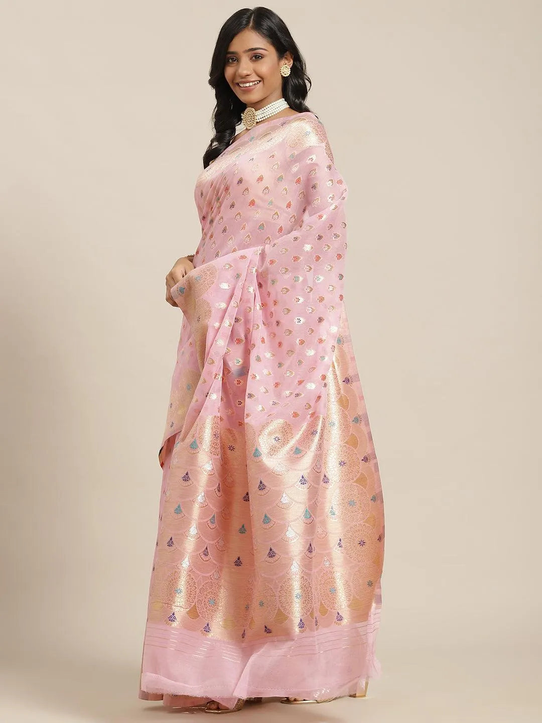 Pink Woven Design Brocade Saree - Jashvi