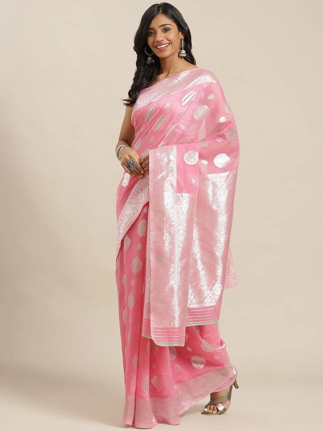 Pink Woven Design Brocade Saree - Jashvi