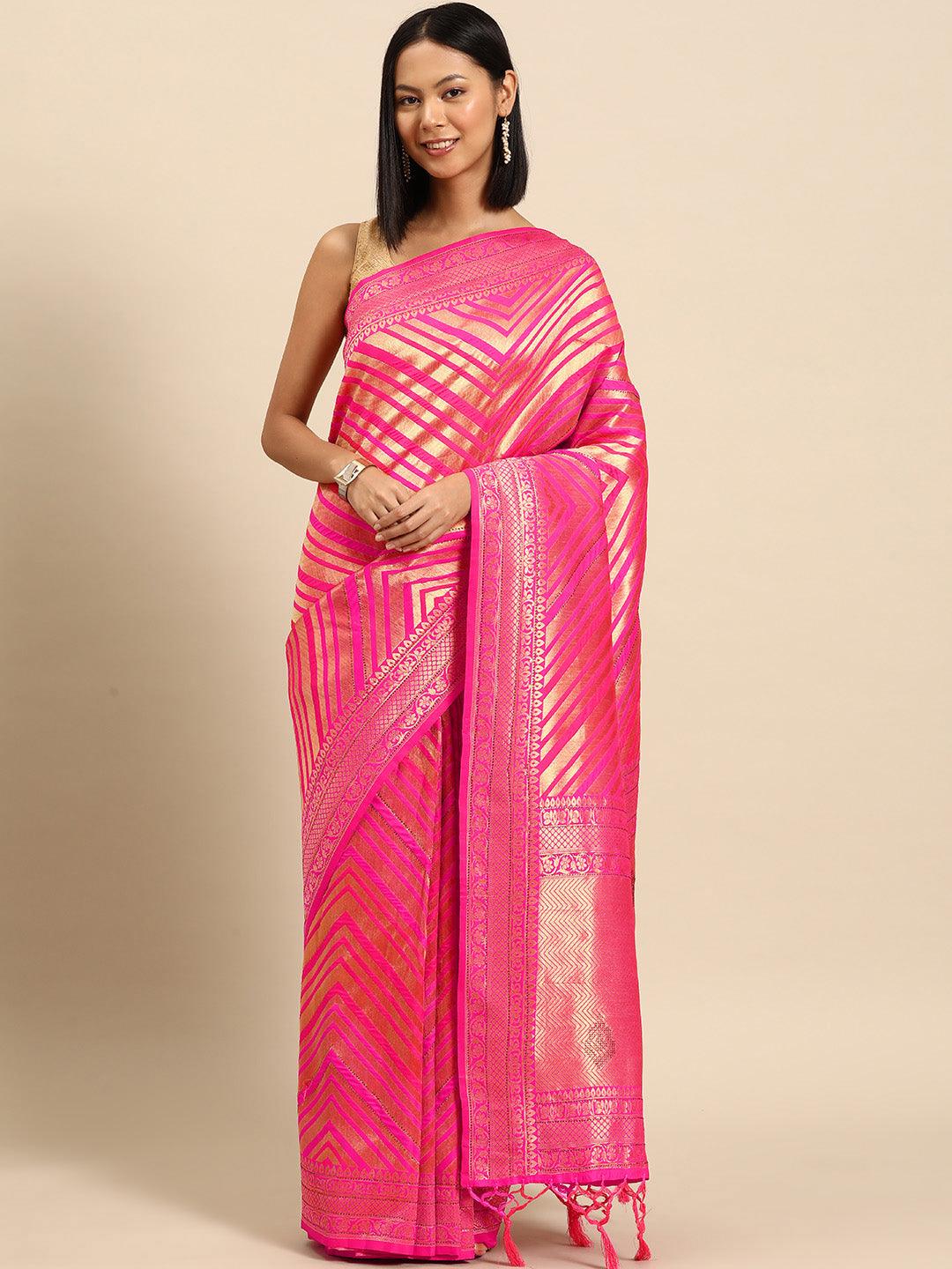 Pink Woven Design Brocade Saree - Jashvi