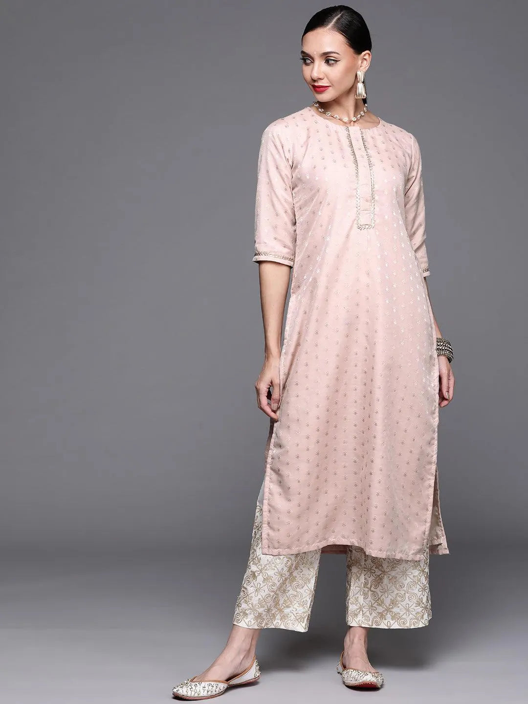 Pink Woven Design Chanderi Silk Kurta - Jashvi