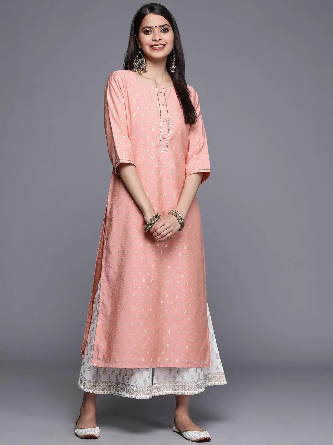 Pink Woven Design Chanderi Silk Kurta - Jashvi