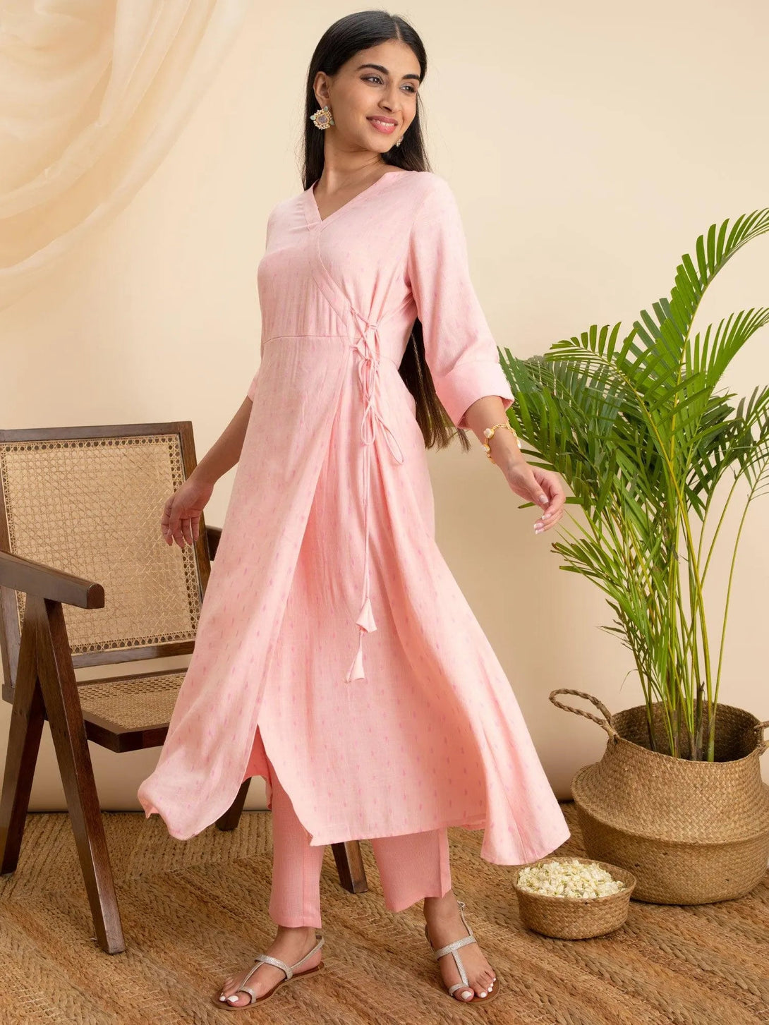 Pink Woven Design Rayon Kurta - Jashvi