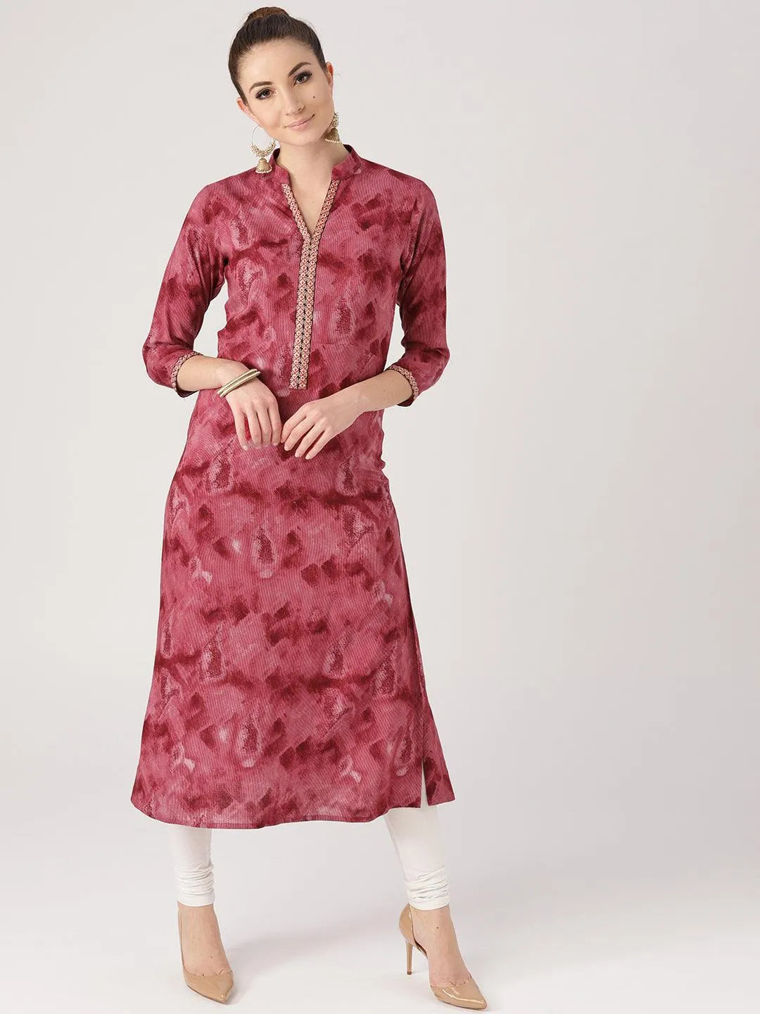 Pink Woven Design Rayon Kurta - Jashvi