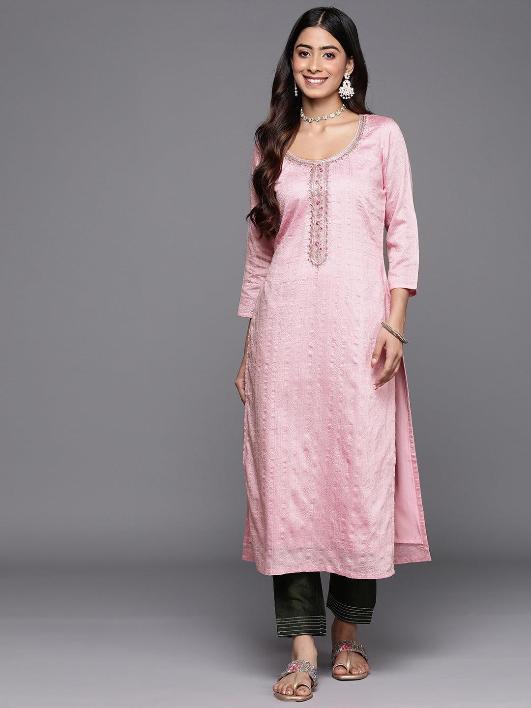 Pink Woven Design Rayon Straight Kurta - Jashvi