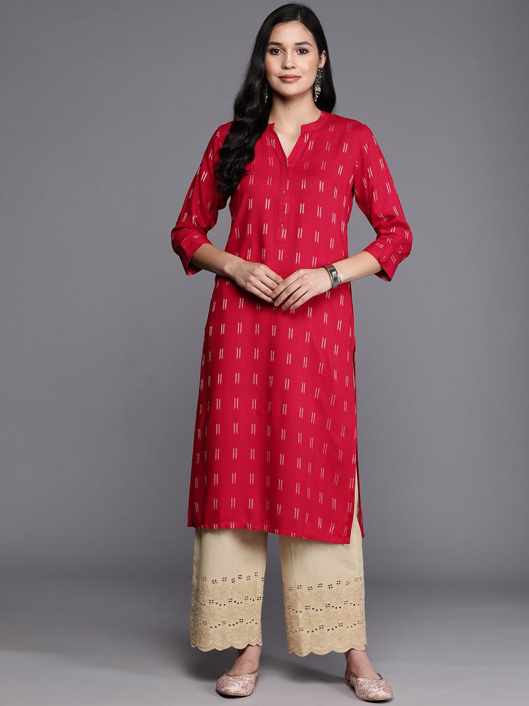 Pink Woven Design Rayon Straight Kurta - Jashvi