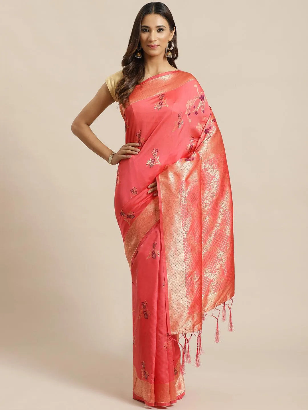 Pink Woven Design Silk Saree - Jashvi