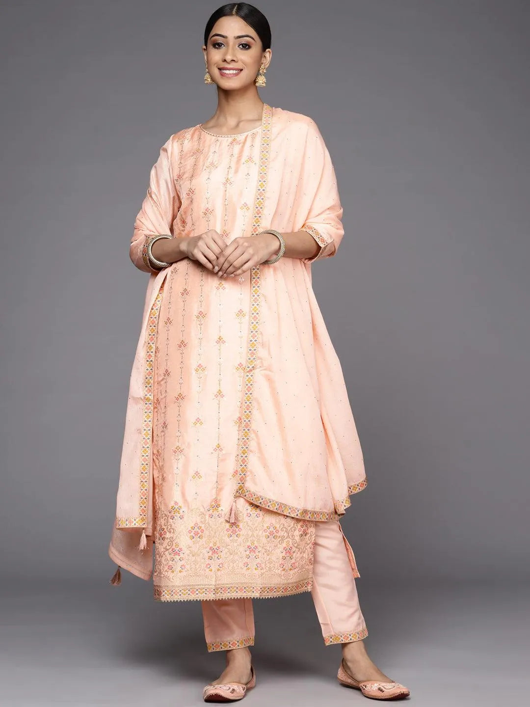 Pink Woven Design Silk Suit Set - Jashvi