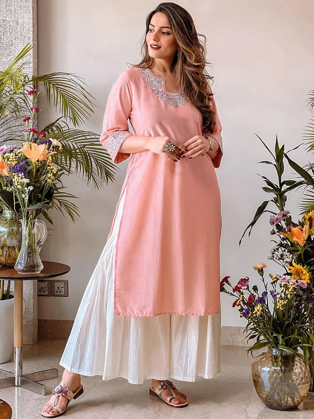 Pink Yoke Design Chanderi Silk Kurta - Jashvi