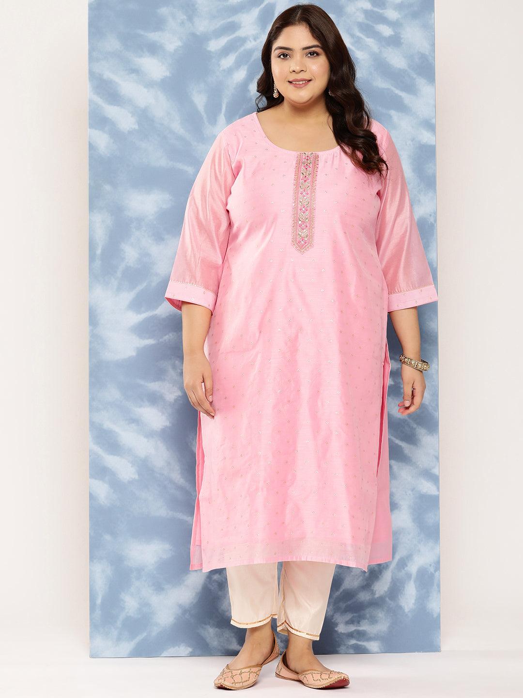 Pink Yoke Design Chanderi Silk Straight Kurta - Jashvi