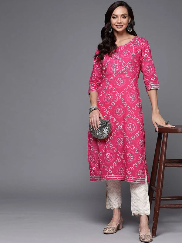 Pink Yoke Design Cotton Straight Kurta - Jashvi