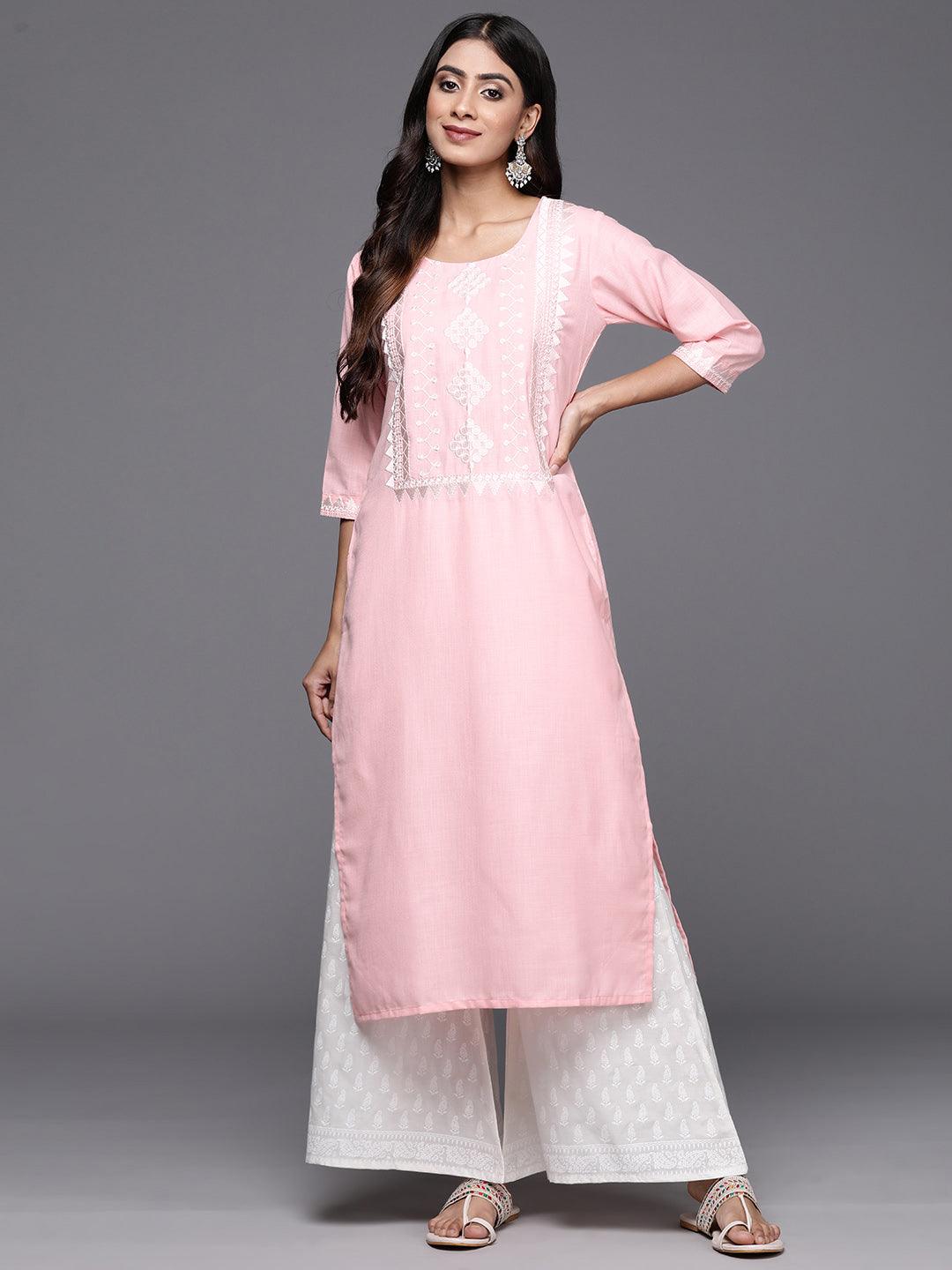 Pink Yoke Design Cotton Straight Kurta - Jashvi