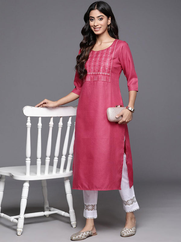 Pink Yoke Design Cotton Straight Kurta - Jashvi