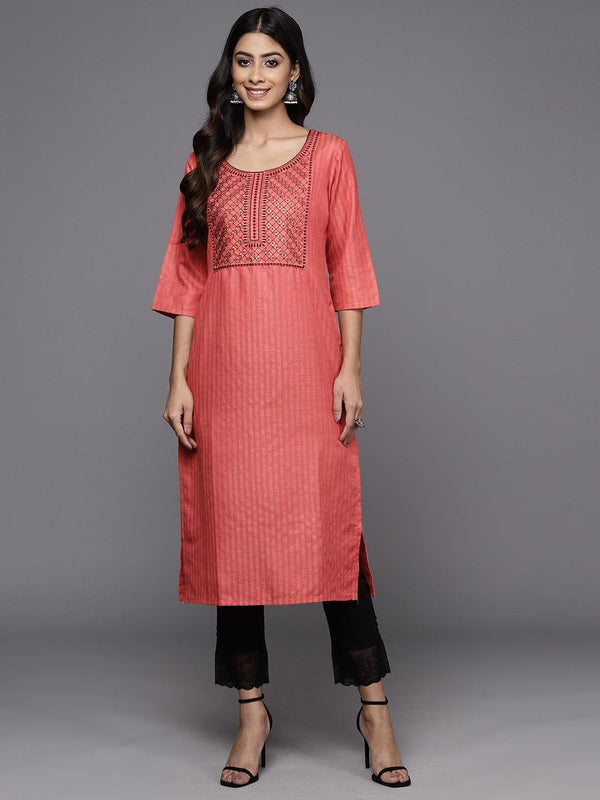 Pink Yoke Design Cotton Straight Kurta - Jashvi