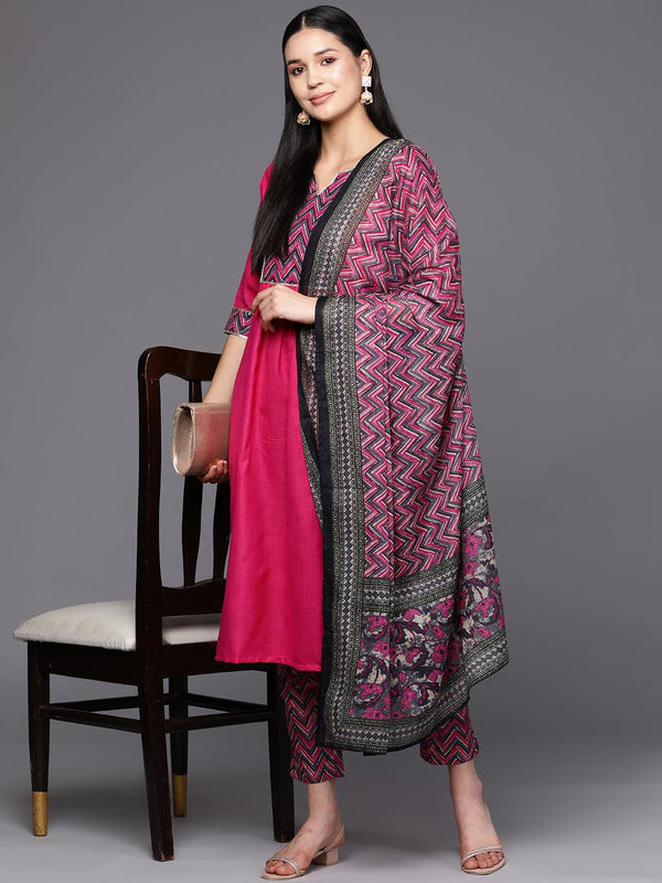 Pink Yoke Design Cotton Straight Suit Set With Trousers - Jashvi