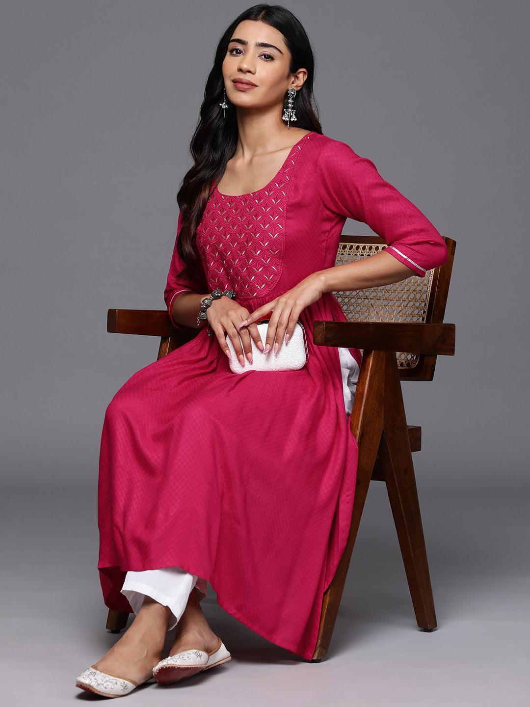 Pink Yoke Design Rayon A-Line Kurta - Jashvi