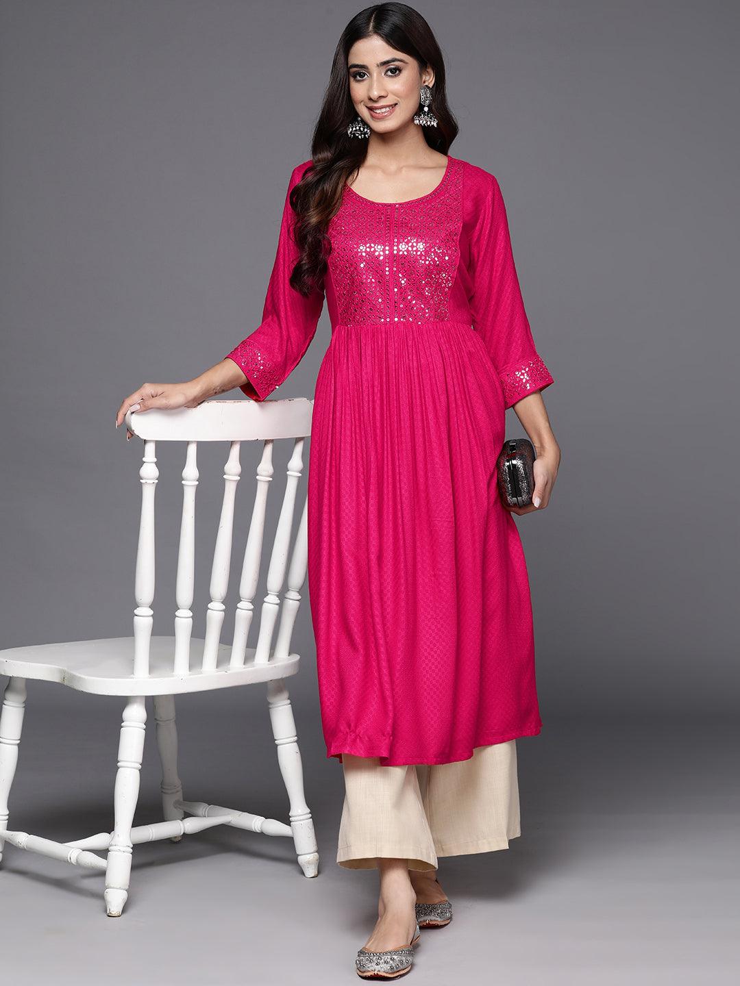 Pink Yoke Design Rayon A-Line Kurta - Jashvi