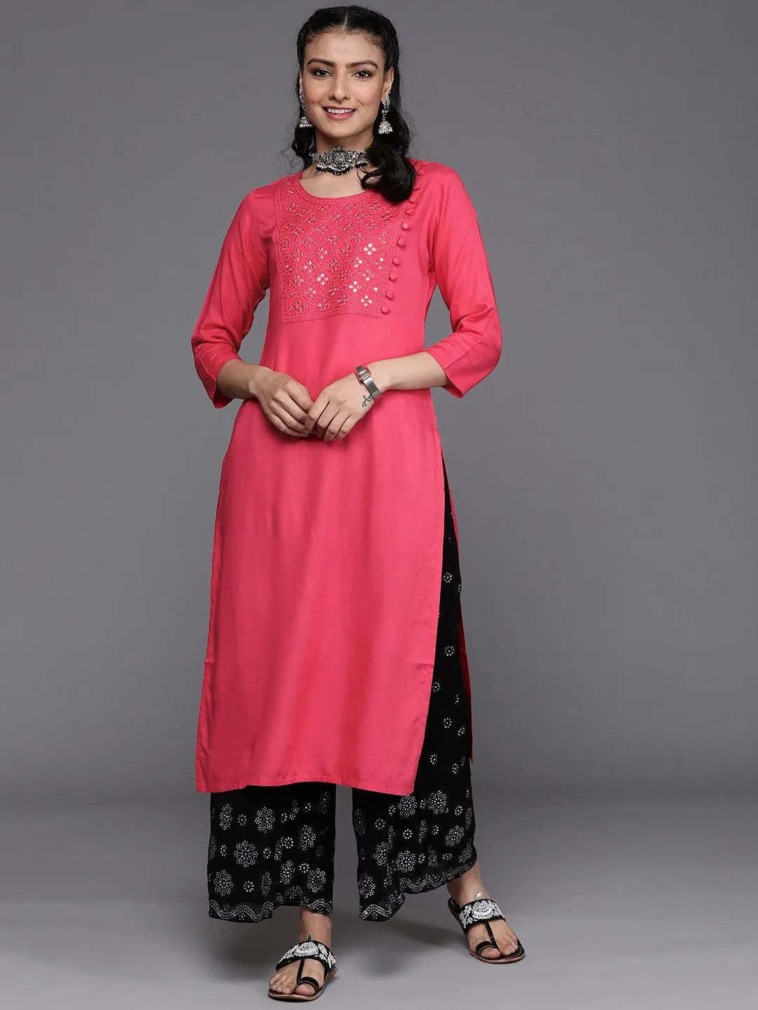 Pink Yoke Design Rayon Kurta - Jashvi