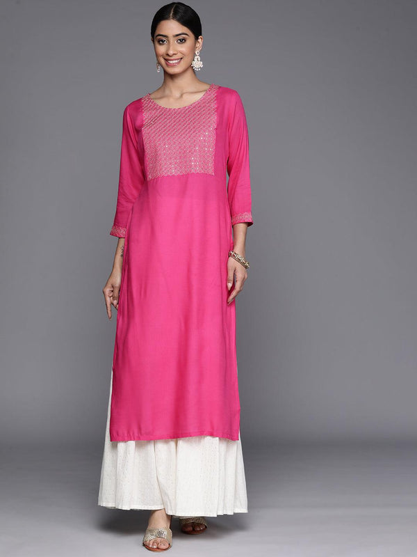 Pink Yoke Design Rayon Straight Kurta - Jashvi