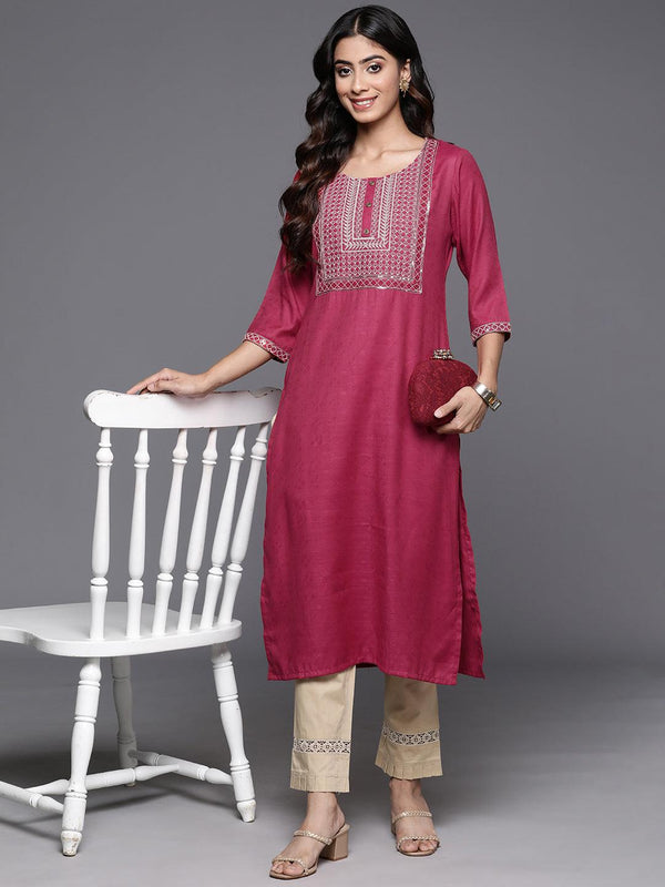 Pink Yoke Design Rayon Straight Kurta - Jashvi