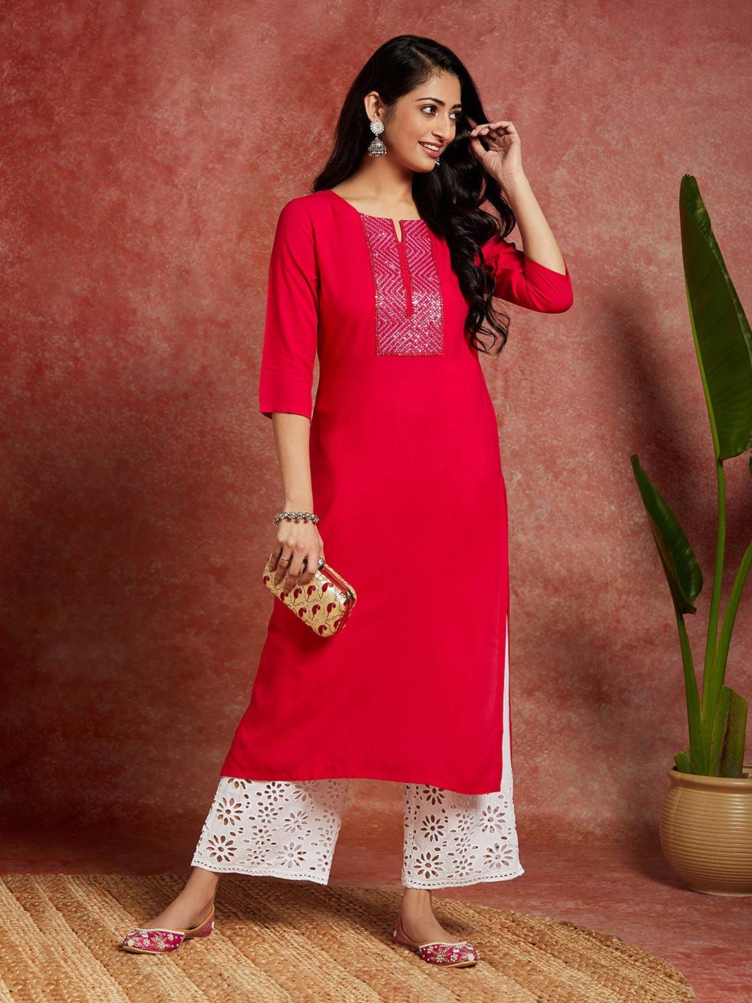 Pink Yoke Design Rayon Straight Kurta - Jashvi