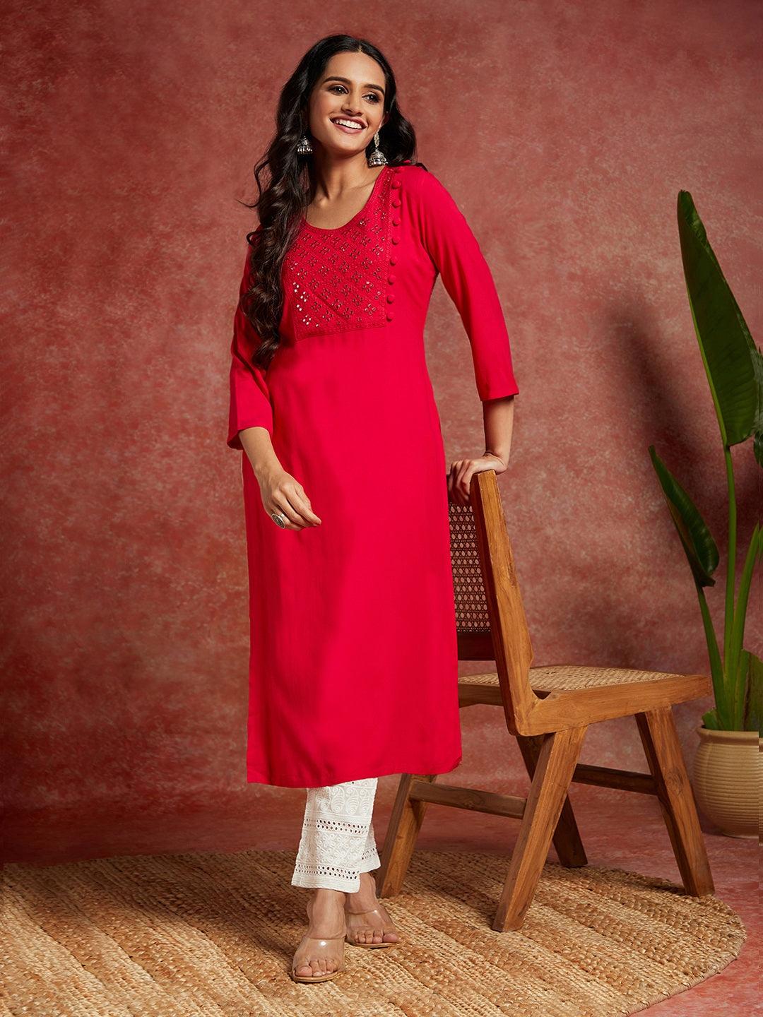 Pink Yoke Design Rayon Straight Kurta - Jashvi