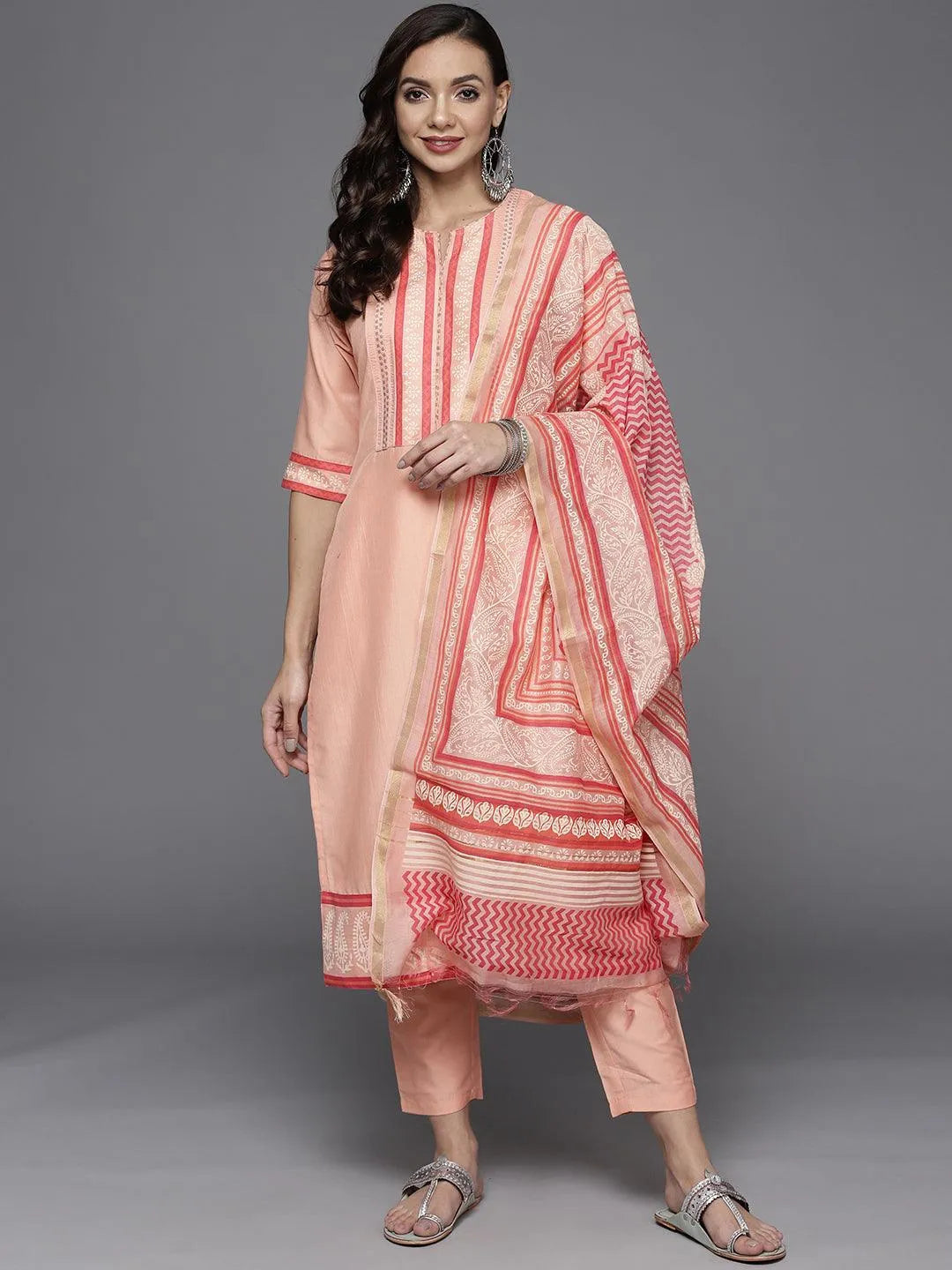 Pink Yoke Design Silk Blend Straight Suit Set - Jashvi