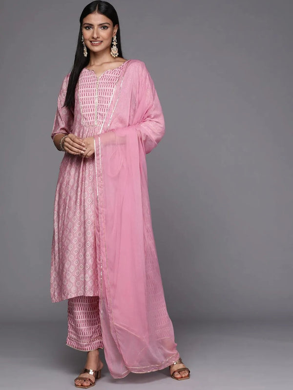 Pink Yoke Design Silk Blend Straight Suit Set - Jashvi