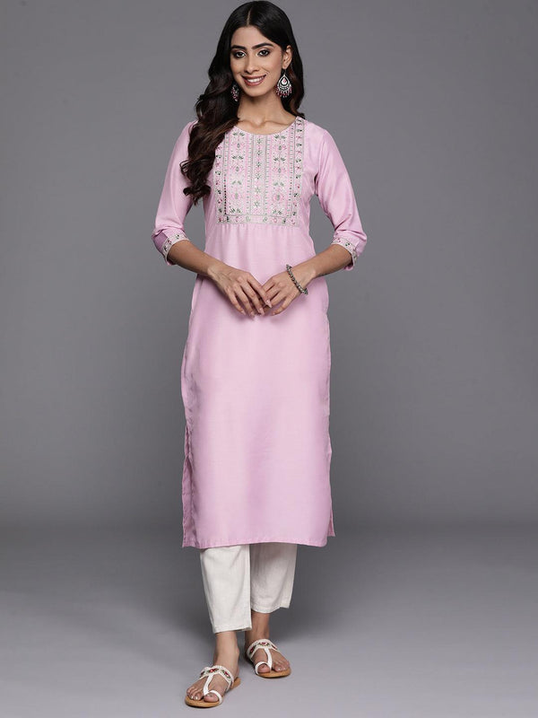 Pink Yoke Design Silk Straight Kurta - Jashvi