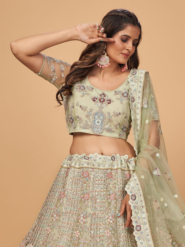 Women's Pista Designer Floral Embroidered Lehenga Set - Odette