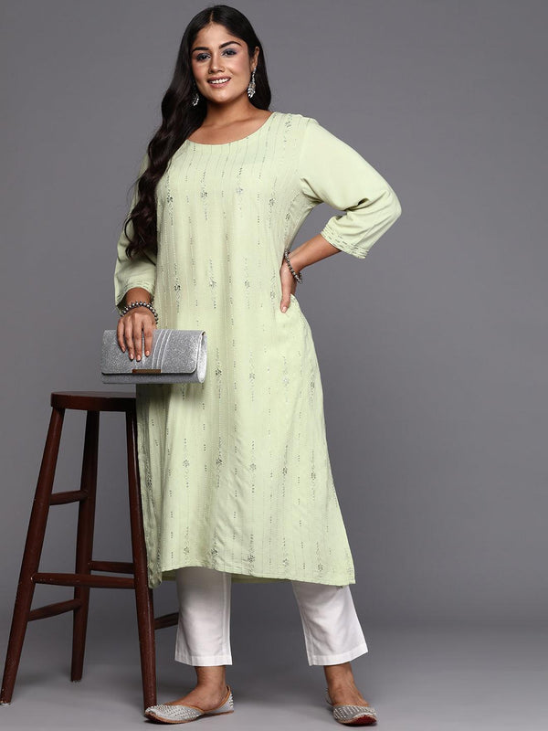 Pista Green Embroidered Rayon Straight Kurta - Jashvi