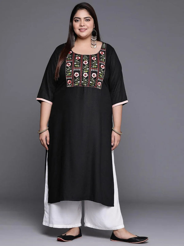 Plus Size Black Solid Wool Kurta - Jashvi