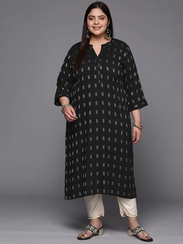 Plus Size Black Woven Design Rayon Straight Kurta - Jashvi