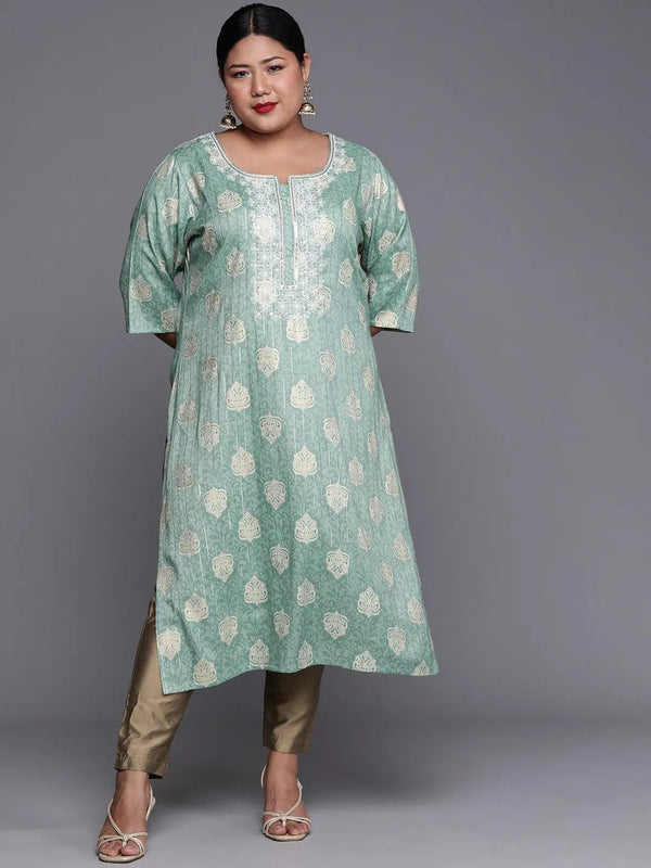 Plus Size Blue Yoke Design Rayon Kurta - Jashvi