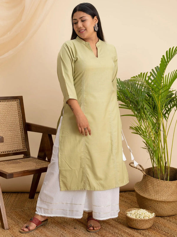 Plus Size Green Solid Cotton Kurta - Jashvi