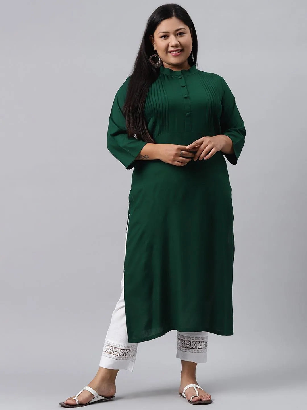 Plus Size Green Solid Rayon Kurta - Jashvi