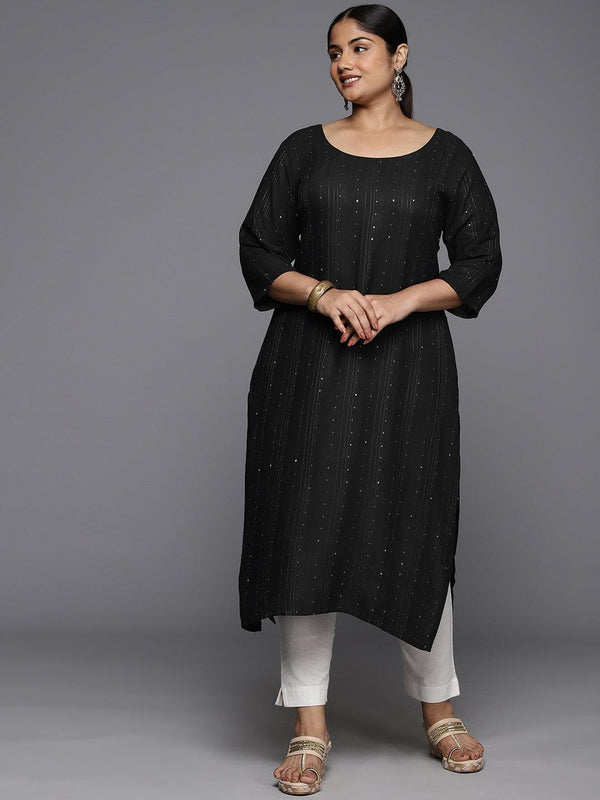 Plus Size Grey Rayon Embroidered Straight Kurta - Jashvi