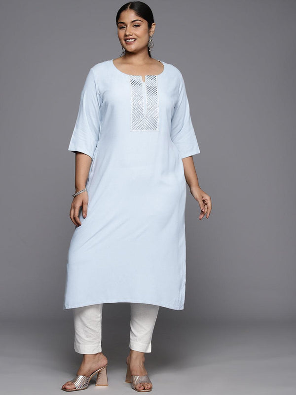 Plus Size Grey Rayon Yoke Design Straight Kurta - Jashvi