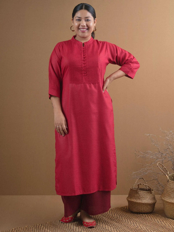 Plus Size Maroon Solid Cotton Kurta - Jashvi