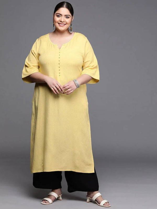 Plus Size Mustard Solid Rayon Kurta - Jashvi