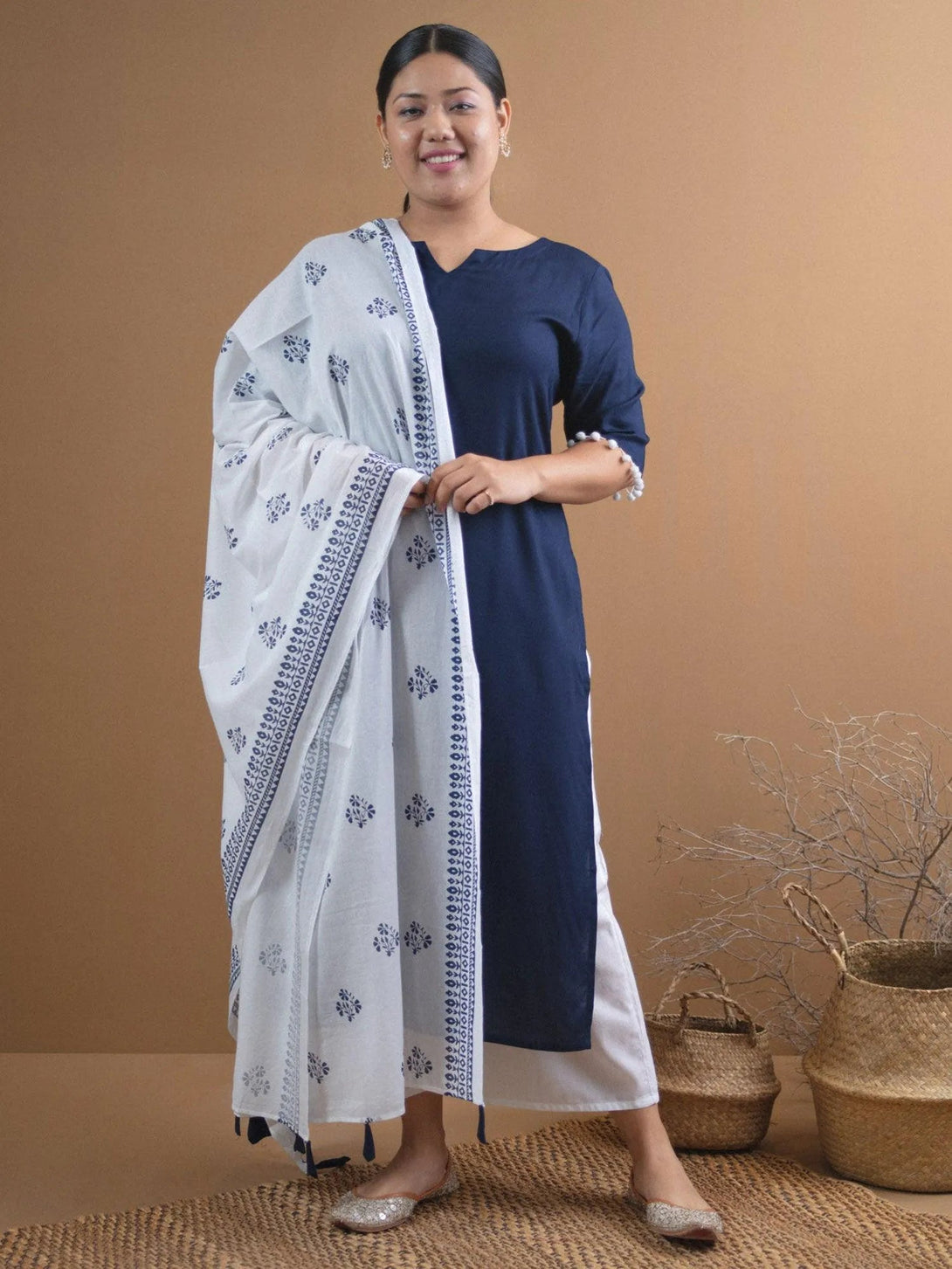 Plus Size Navy Blue Solid Rayon Suit Set - Jashvi