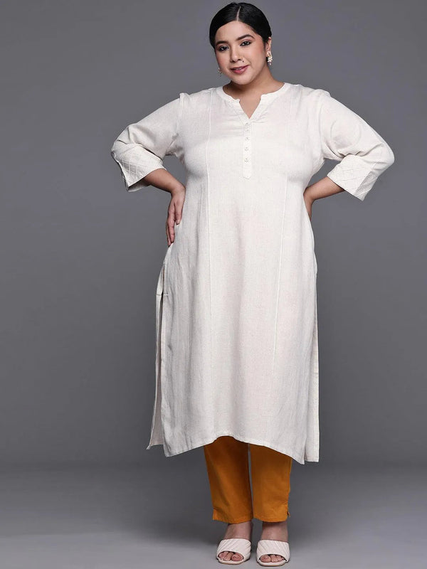 Plus Size Off White Solid Cotton Kurta - Jashvi