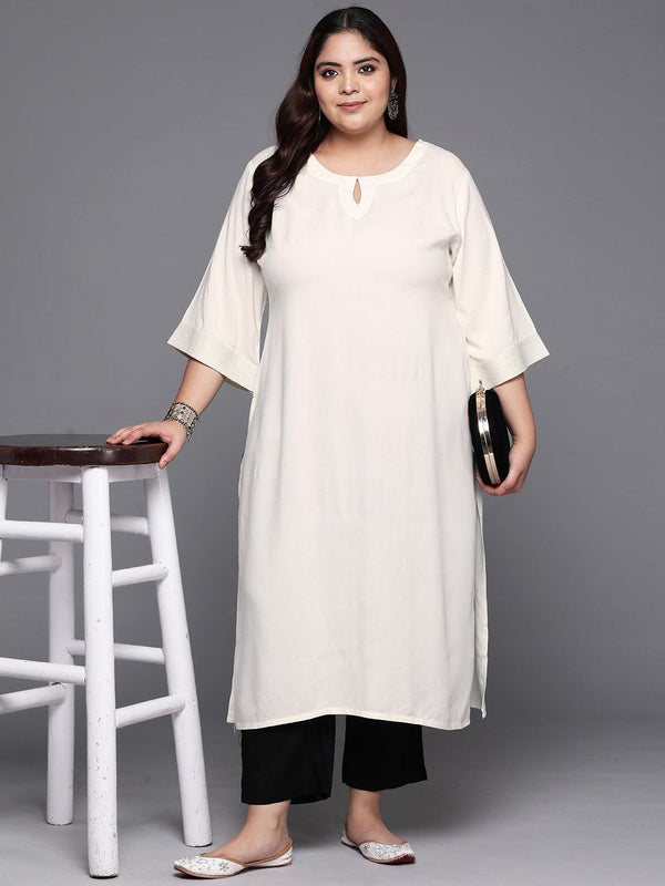 Plus Size Off White Solid Rayon Straight Kurta - Jashvi