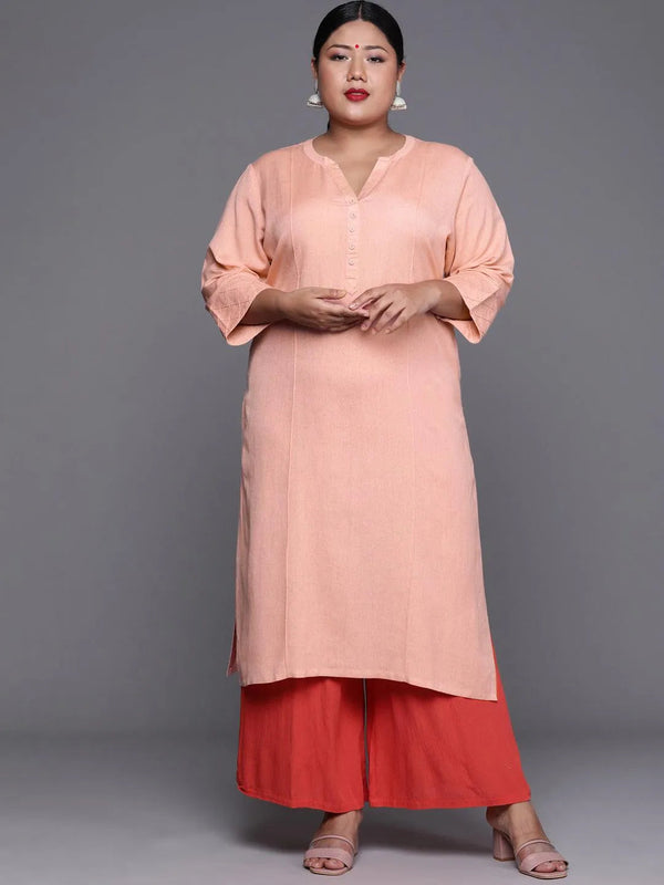 Plus Size Peach Solid Cotton Kurta - Jashvi