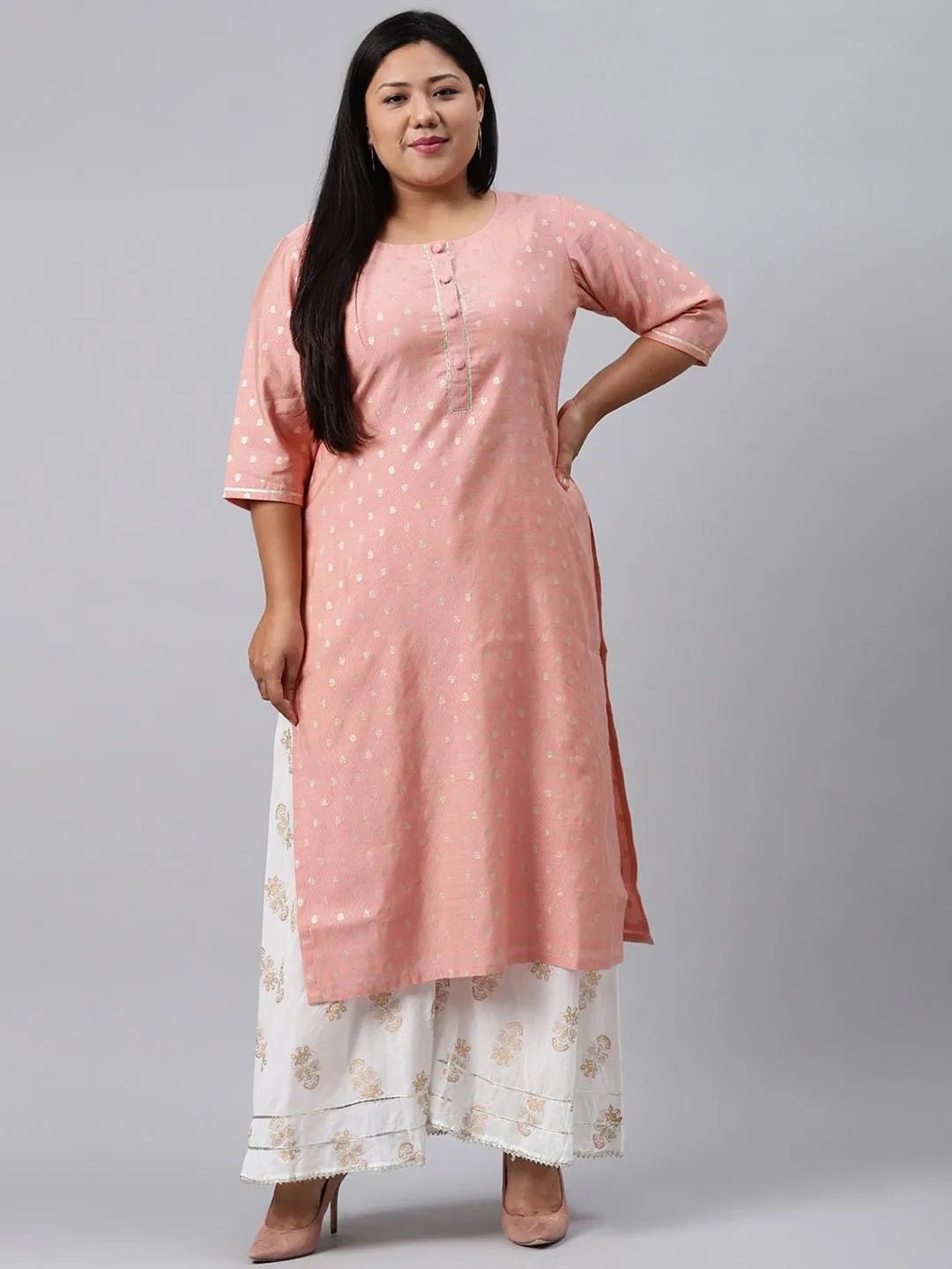 Plus Size Pink Chanderi Silk Kurta - Jashvi