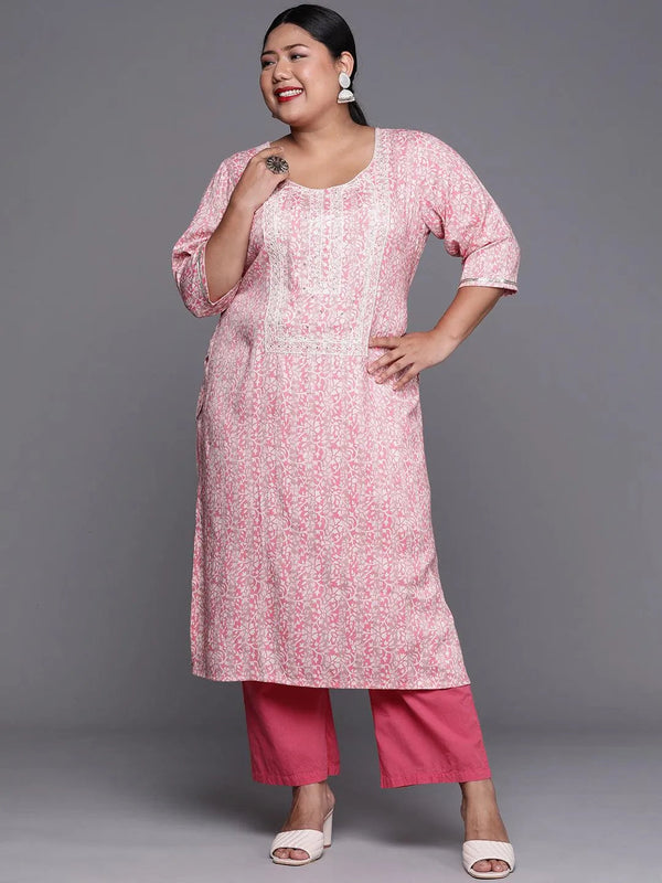 Plus Size Pink Yoke Design Rayon Kurta - Jashvi