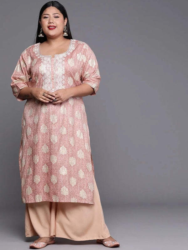 Plus Size Pink Yoke Design Rayon Kurta - Jashvi